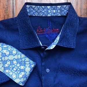 Robert Graham Button Shirt Navy Blue Paisley